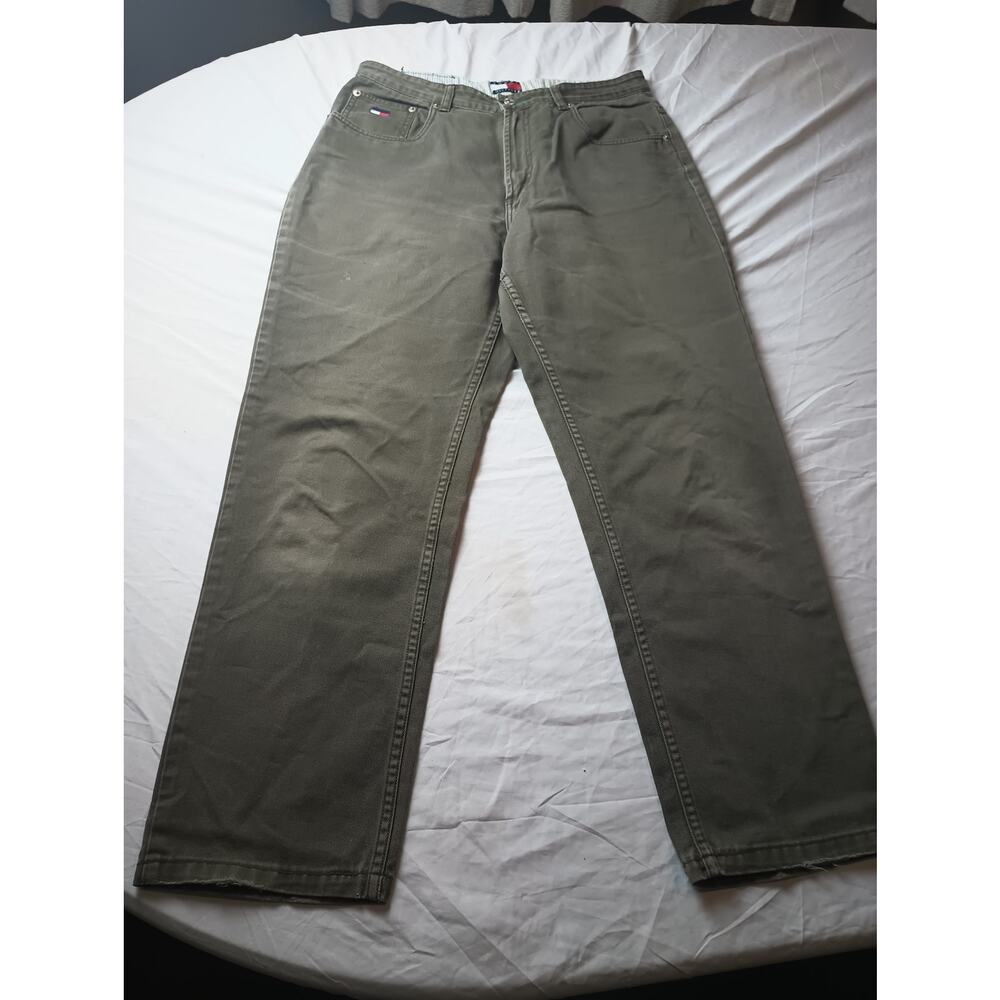 Vintage Tommy Hilfiger Jeans Womens 14 Green Wash Straight Flag Denim Pants